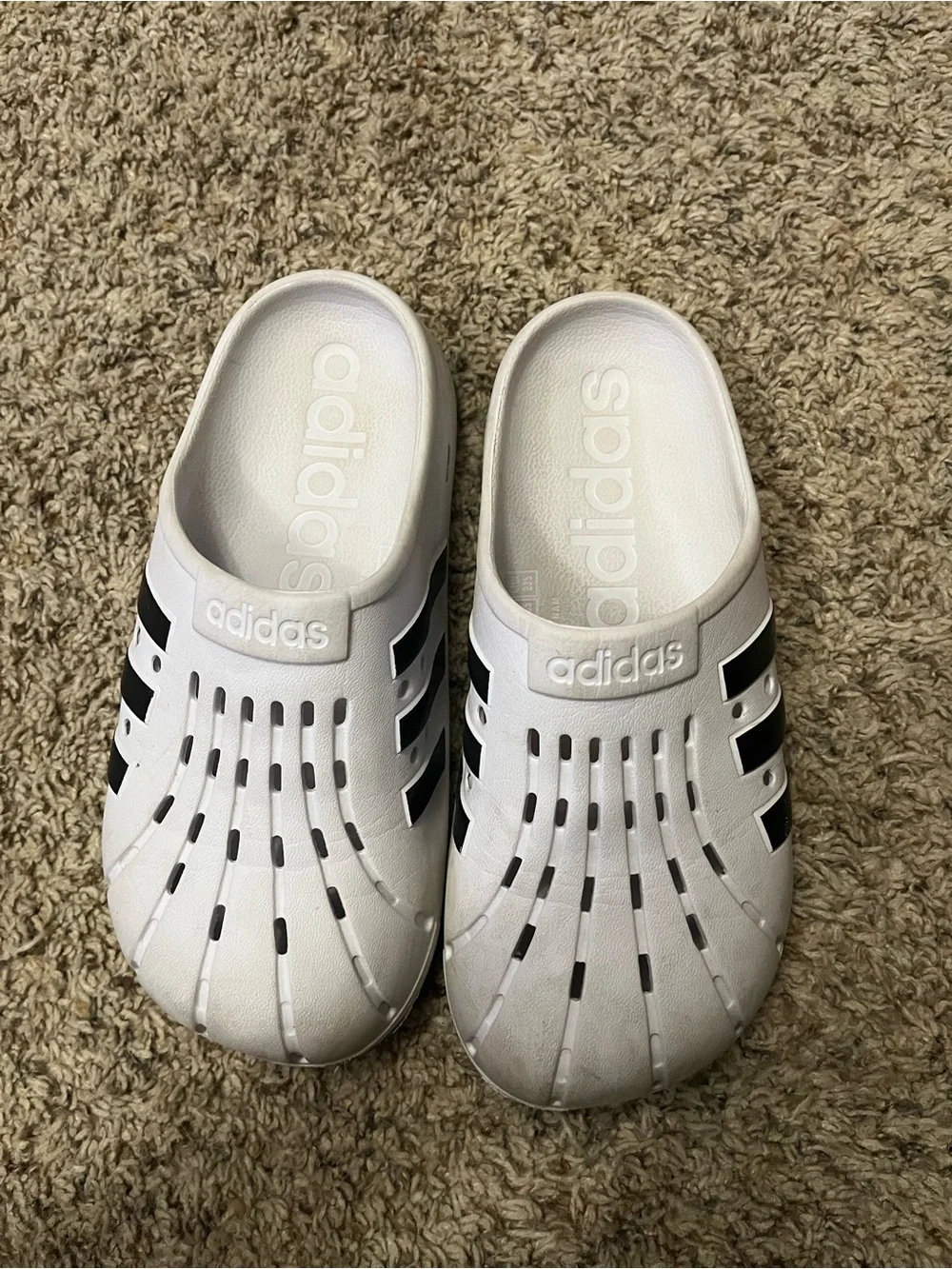 adidas White and Black Kids Slip-On Clogs